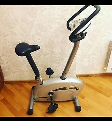 İdman alətləri: Gümüşü rəngdə Proteus velosiped trenajoru. Qara oturacağı və qolları — 1