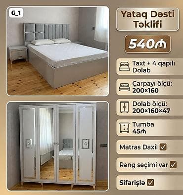 taxt desdi: Yataq Dəsti – Model G_1 Komplekt: - Taxt və 4 qapılı dolab - 2 ədəd — 1