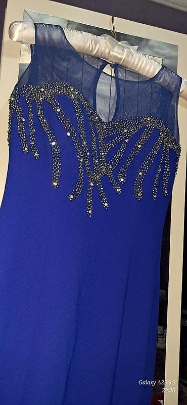 biserli paltar modelleri: Zərif axşam/libas - Rəng: parlaq kobalt mavi - Model: ayaqda açılan — 2