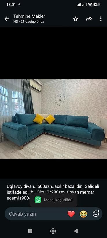Ev üçün mebel: Uqlavoy divan. 500azn. acilir bazalidir. Seliqeli istifade edilib — 1