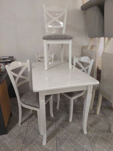 купить круглый стеклянный стол на кухню: Mətbəx üçün, Açılmayan, Dördbucaq masa, 4 stul — 1