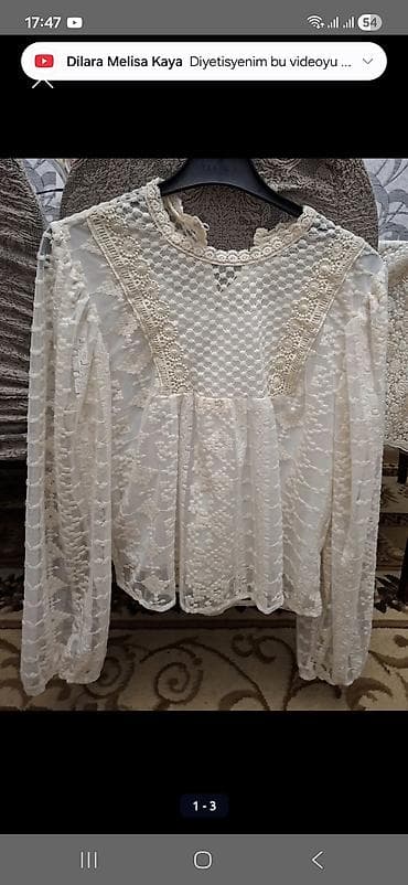 ketan paltar: Ağ rəngli, romantik üslubda qadın bluzası. - Material: nazik tül — 1