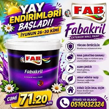 Təmir və tikinti: Divar üçün boya, FAB, 25 kq, rəng - Ağ, Suya davamlı — 3