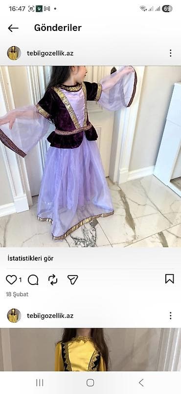 Uşaq üçün milli üslubda bənövşəyi-libas dəsti.Hər rəngi mümkündü. -