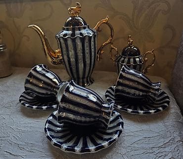 cay desti: Çay dəsti, rəng - Göy, Farfor, 3 nəfərlik — 1