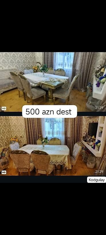 stol sekilleri: Yemək otağı dəsti – 500 AZN (dəst) Tərkibi: - 1 ədəd düzbucaqlı masa — 1