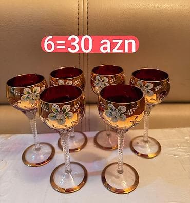 qab alan: Rümkalar, rəng - Qızılı, Xrustal, 6 ədədli dəst, Çexiya — 1