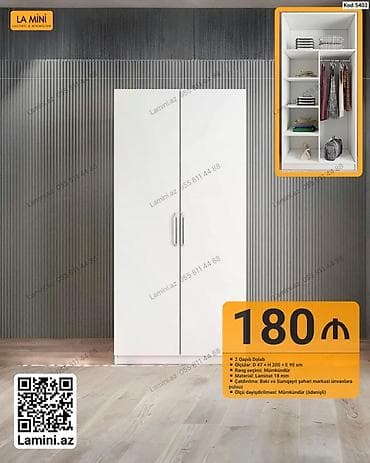 İki qapılı dolab – Kod: 5403 - Ölçü: L 47 × H 200 × E 90 sm - Rəng — 1