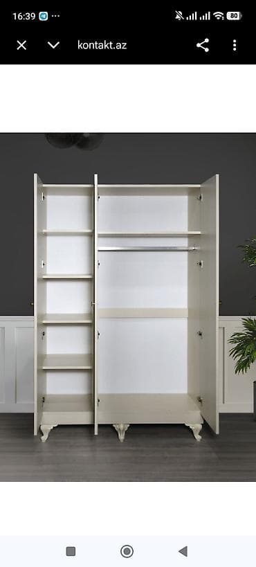 3 qapılı, Güzgülü, Ağ, Açılan, Düz dolab