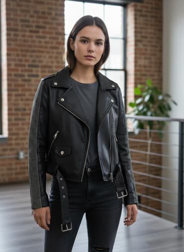 Azalea Wang qadın dərisi görünümlü moto-kurtka $90 dollara ALMIŞAM