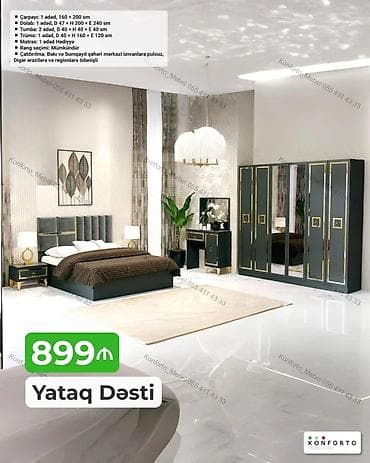 trimo mebel: Yataq Dəsti – 899 ₼ Komplektin tərkibi və ölçülər: - Çarpayı: 1 ədəd — 1