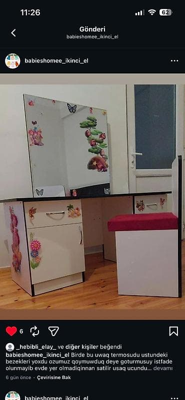 Uşaq otağı üçün güzgülü makiyaj/iş masası dəsti - Geniş güzgü paneli