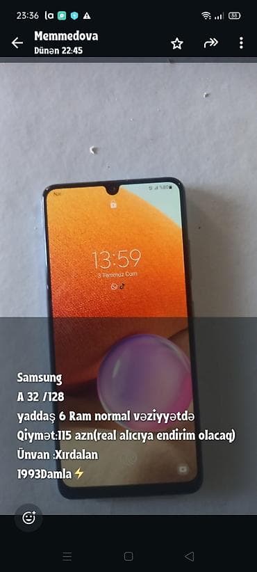 a3 printer satisi: Samsung Galaxy A32, 128 GB, rəng - Qara, Barmaq izi — 1