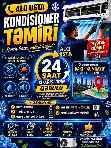 Təmir, Split kondisionerlər, Təmizləmə, Zəmanətlə — 1