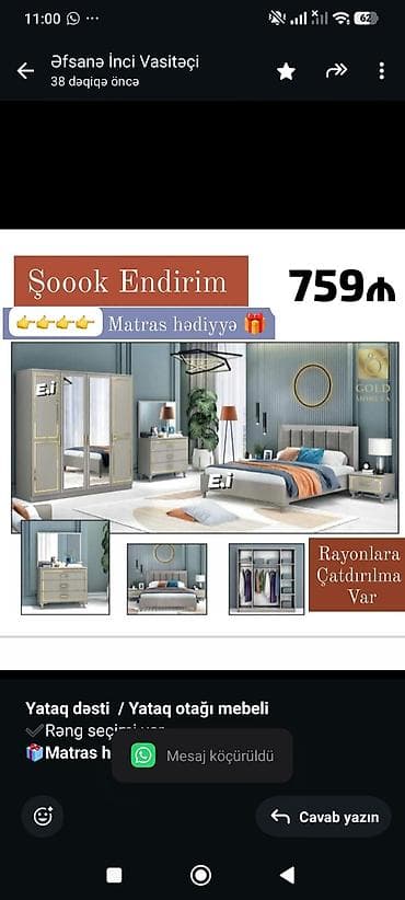 *Yataq dəsti / Yataq otağı mebeli* ✔️Rəng seçimi var *🎁Matras lalafo.az -da *Yataq dəsti / Yataq otağı mebeli* ✔️Rəng seçimi var *🎁Matras