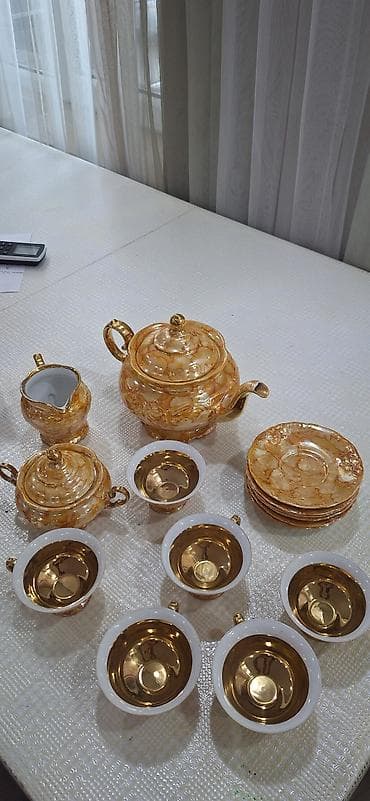 cay: Çay dəsti, rəng - Qızılı, 6 nəfərlik, Polşa — 2