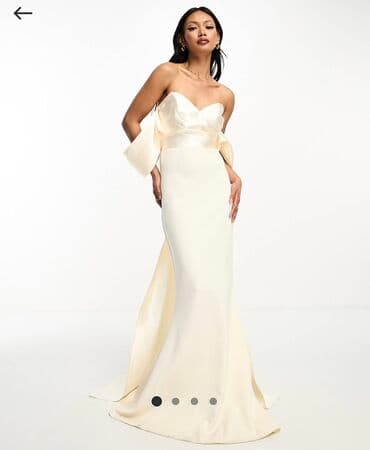 zara xs: Şampan rəngində, zərif atlas/parıldayan satendən uzun ziyafət/gelinlik — 2