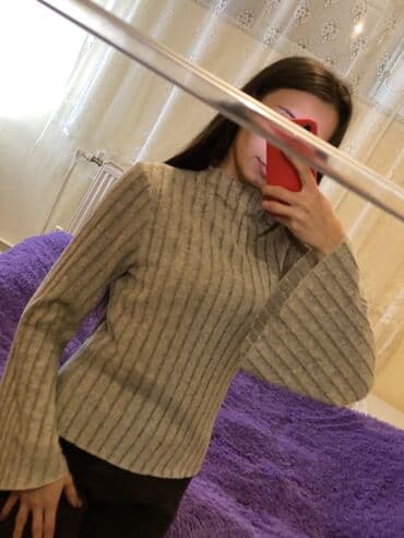 женские кофты обманки: Qadın trikotaj sviter - Rəng: açıq boz, incə tünd zolaqlı - Parça — 2