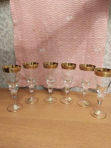 nabor: Qədəhlər, rəng - Qızılı, Xrustal, 6 ədədli dəst, Çexiya — 2