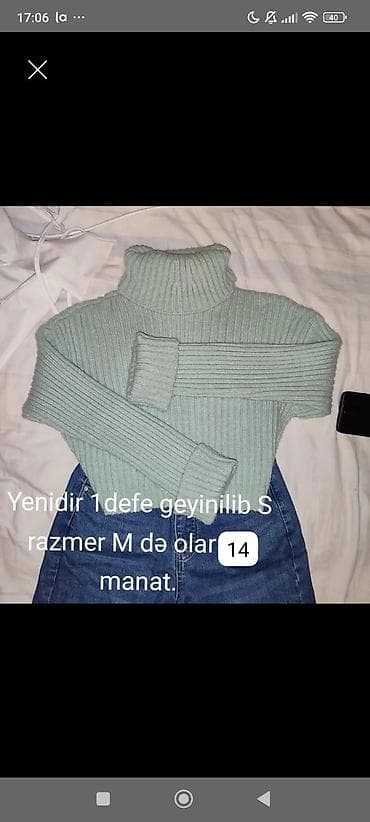 yasil don: Məhsul: Qalın toxunma boğazlı sviter - Rəng: Açıq mint (yaşıl ton) - — 1