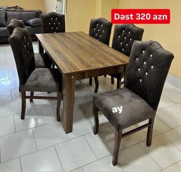 Taburetlər: Mətbəx üçün, Açılmayan, Dördbucaq masa, 6 stul — 1