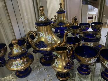 qedim qab: Çay dəsti, rəng - Qızılı, Şüşə — 1