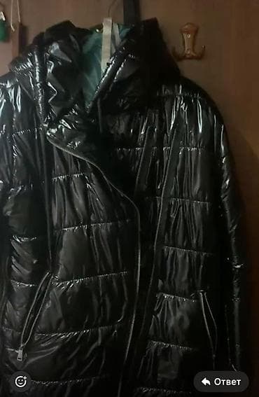 Qara, parlaq fakturalı qadın paltosu (uzun puff jacket) - Rəng: qara
