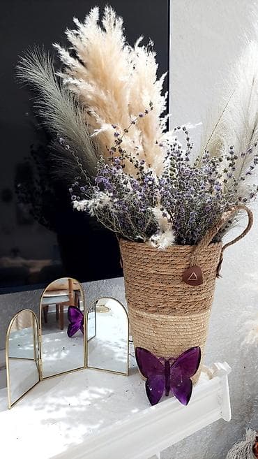 Ev və bağ: Dekorativ quru güllər kompozisiyası – pampas otları və lavanda dəstəsi — 2