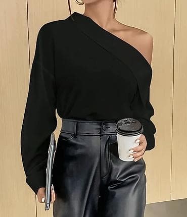 Digər qadın geyimləri: Qara qeyri-simmetrik bluz - Dizayn: Tək çiyin açıq, diaqonal yaxa — 2