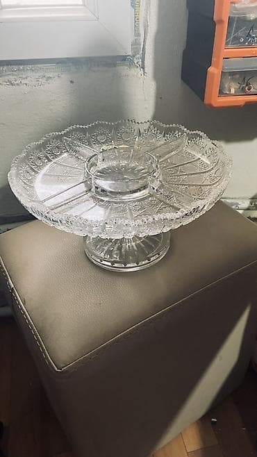su baki: Şüşə servis qabı – ayaqlı, bölməli - Material: şəffaf şüşə/kristal — 3