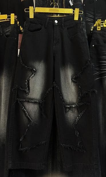 Cinslər: 7-15 yaş arası qəz uşaqları üçün Qara cins denim Baggy şalvar - — 1