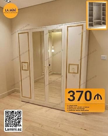 4 qapılı, Güzgülü, Digər rəng, Açılan, Düz dolab — 1