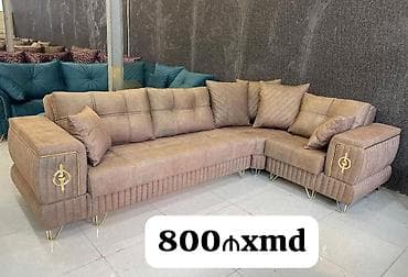 abedni dest: Künc divan dəsti - Model: L-şəkilli künc divan - Rəng: Qəhvəyi/bej — 1