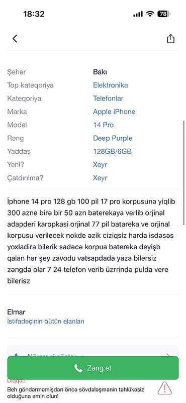 ipod classic 7: IPhone 14 Pro, 128 GB, Ağ, Face ID — 9