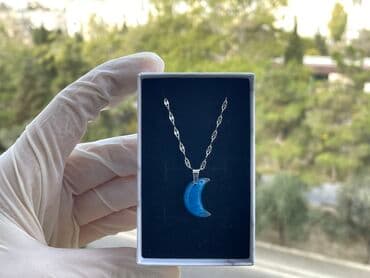 Saç aksesuarları: Göy rəngli aypara asqılı zəncir Aypara formalı epoksi boyunbağı Zərif — 2