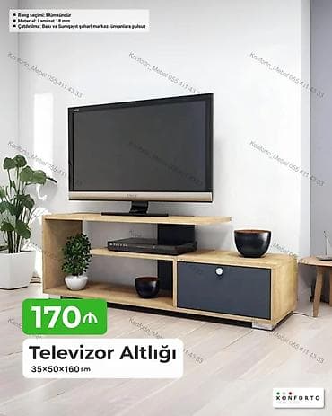 dekor ref: Televizor altlığı – 35×50×160 sm - Material: 18 mm laminit - Rəng — 1