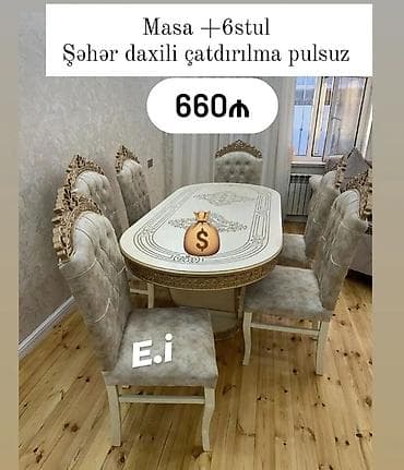 divan stolu: Qonaq otağı üçün, Yeni, Açılmayan, Oval masa, 6 stul — 1