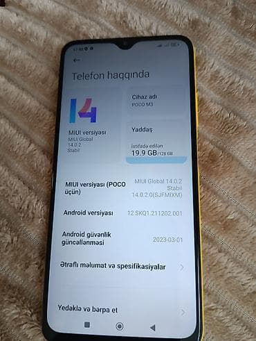 redmi note 12 pro plus 8256: Poco M3, 128 GB, rəng - Sarı, Barmaq izi — 2