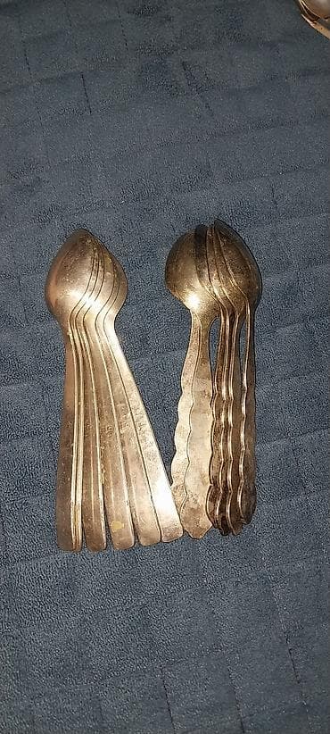 kohnə pullar: Kolleksiya üçün köhnə dizaynlı qaşıq dəsti - Material: metal (gümüşü — 2