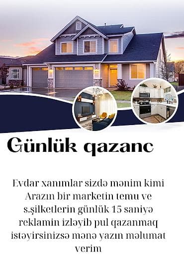 Ev köməkçisi tələb olunur, Dəyişən qrafik, Təcrübəsiz, Gündəlik ödəniş
