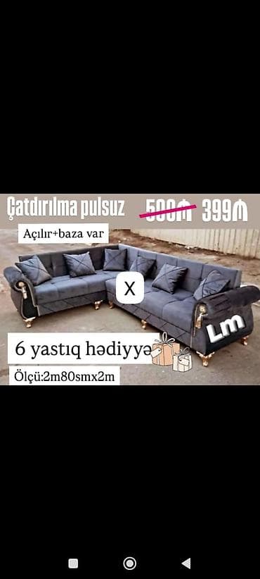 divan olcusu: L‑şəkilli künc divanı - Açılır mexanizm + baza (saxlama yeri) - Ölçü — 1