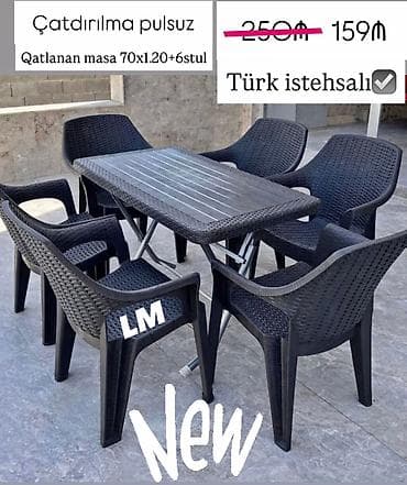 Dördbucaq masa, 6 stul, Qatlanan, Stullar ilə, Plastik, Türkiyə lalafo.az -da Dördbucaq masa, 6 stul, Qatlanan, Stullar ilə, Plastik, Türkiyə