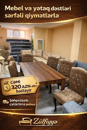 Qonaq otağı üçün, Yeni, Açılmayan, Dördbucaq masa, 6 stul