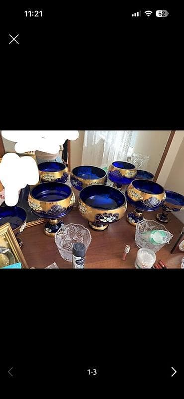 Kobalt-mavi büllur/qədimi üslubda şirniyyat qabları dəsti - Material