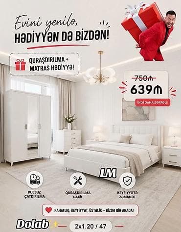 Ağ rəngli yataq otağı üçün dolab dəsti - Ölçü: 2x1.20 / 47 - Dizayn