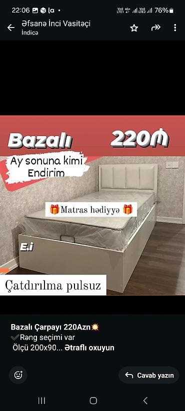 islenmis matras: Birnəfərlik, Bazalı, Pulsuz matras, Siyirməsiz, Azərbaycan — 3