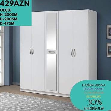 Yeni, 4 qapılı, Güzgülü, Digər rəng, Digər material, Açılan, Düz dolab — 2