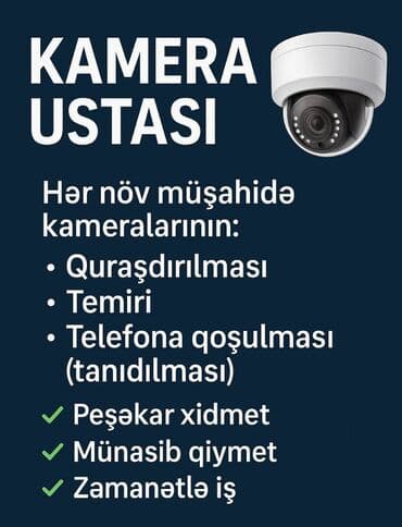 komputer notebook: KAMERA USTASI Hər növ müşahidə kameralarının: • Quraşdırılması • — 2