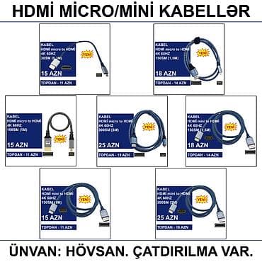 200 manatliq telefonlar: HDMİ DVİ VGA Display Port Type-C USB Kabellər 📍Ünvan: Bakı şəh — 3