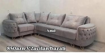 Künc divan – açılan, bazalı model - Ölçü: 3×2 m - Rəng: açıq boz -